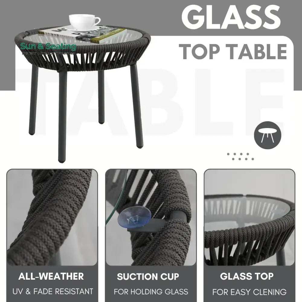 Nerida Outdoor Rope Patio Set with Glass Top Table Patio Set