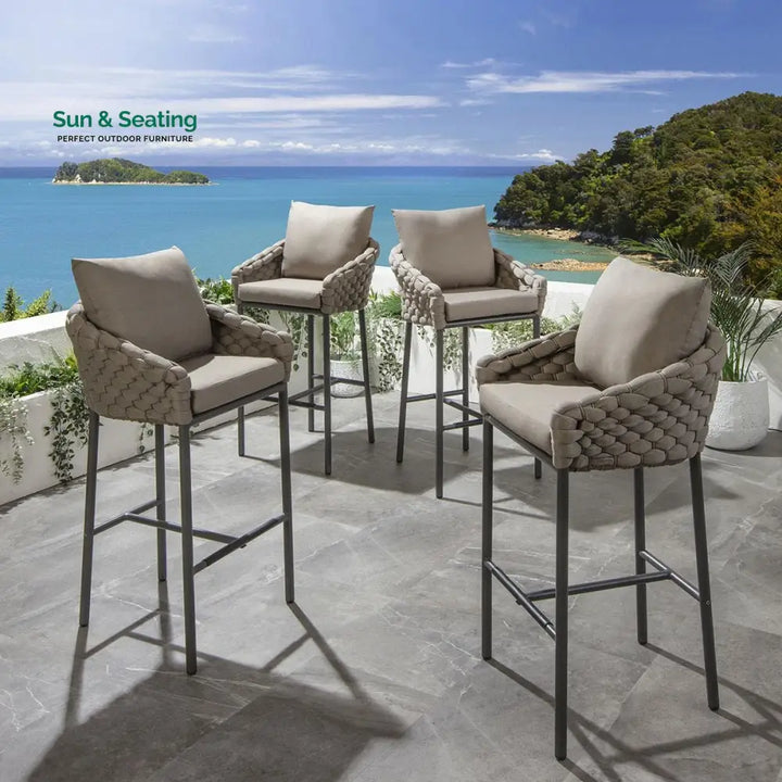Nero Outdoor Patio Bar Chair 4 Chairs For Balcony Braided &amp; Rope Bar Sets
