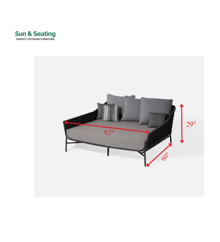 Nero Outdoor Poolside Sunbed With Cushion Daybed (Black) Braided &amp; Rope Sunbed