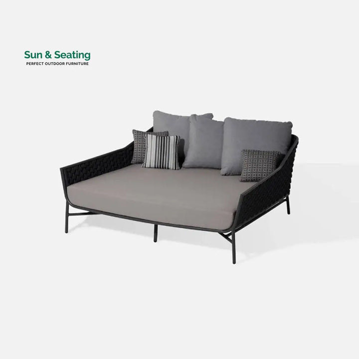 Nero Outdoor Poolside Sunbed With Cushion Daybed (Black) Braided &amp; Rope Sunbed