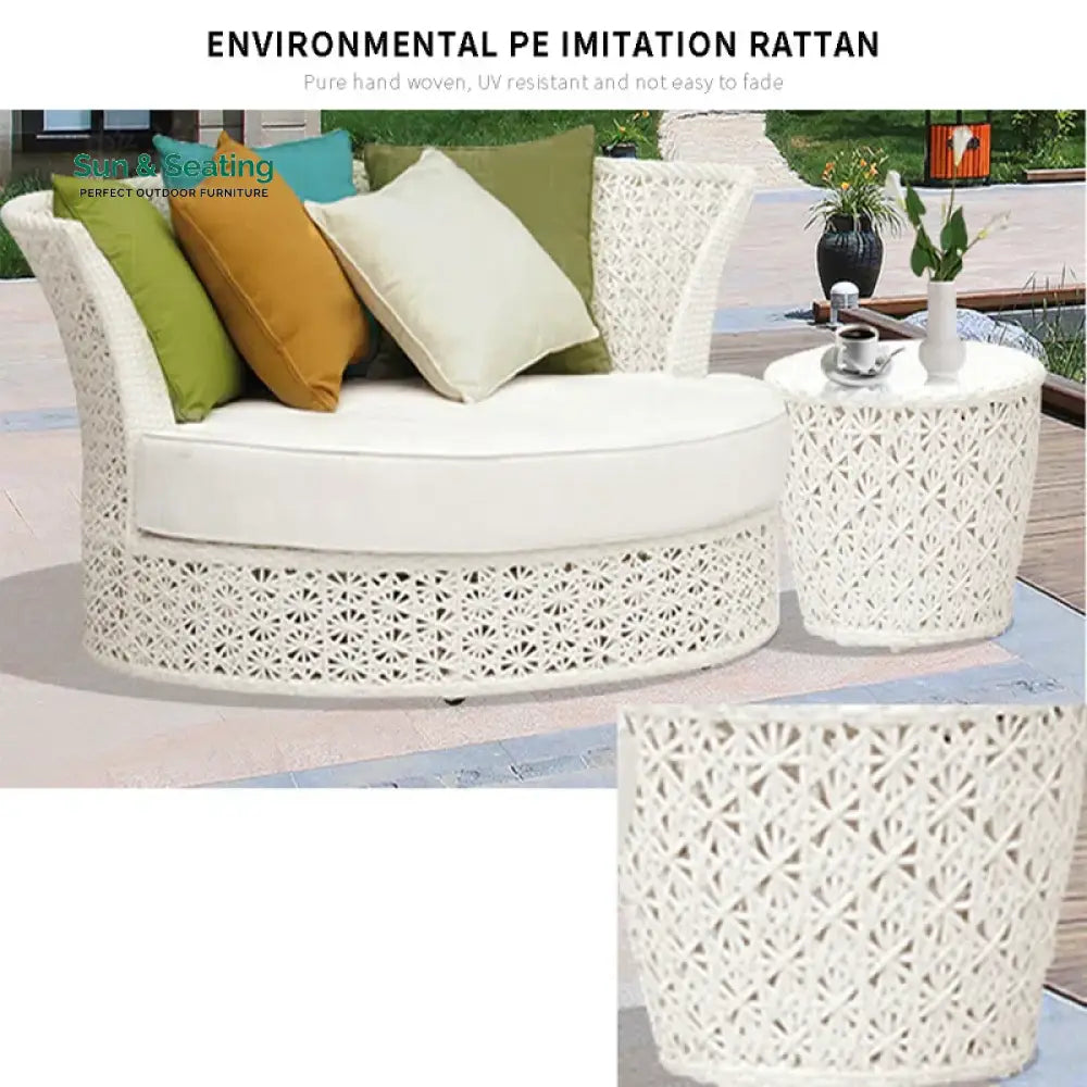 Nery Outdoor Poolside Sunbed With Cushion Daybed With Side Table (White) Sunbed