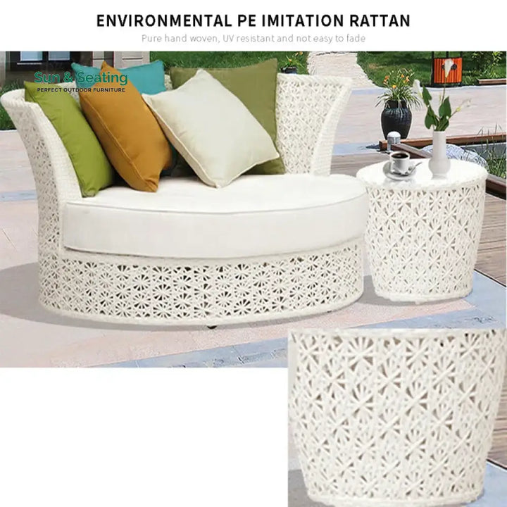 Nery Outdoor Poolside Sunbed With Cushion Daybed With Side Table (White) Sunbed