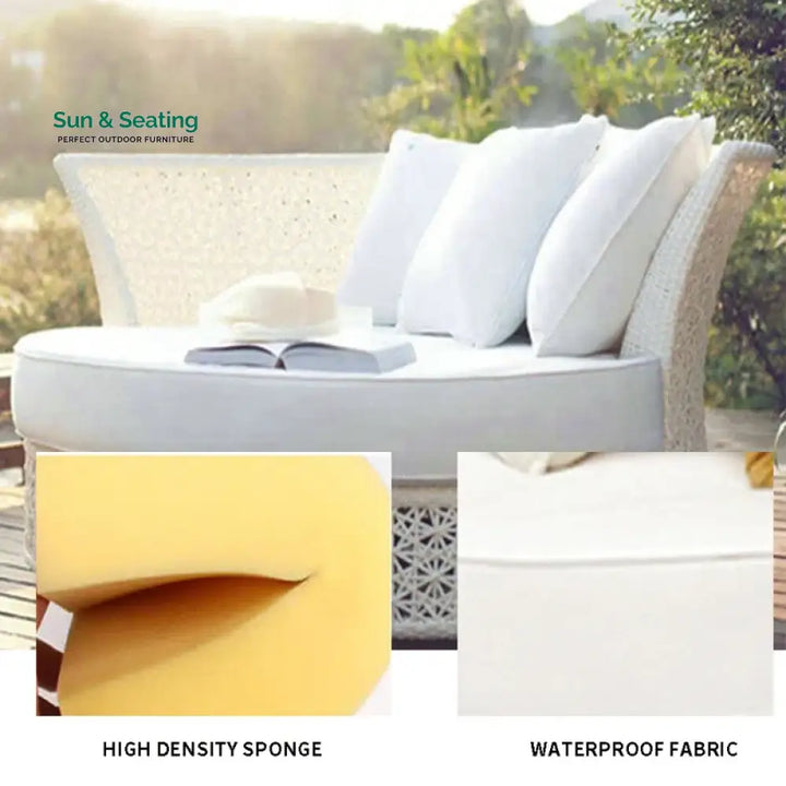 Nery Outdoor Poolside Sunbed With Cushion Daybed With Side Table (White) Sunbed