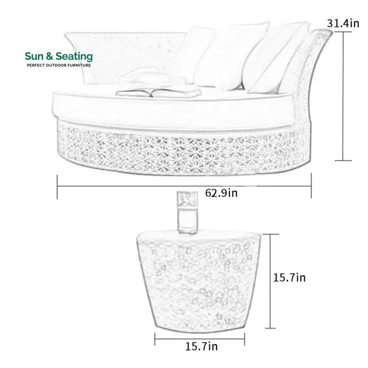 Nery Outdoor Poolside Sunbed With Cushion Daybed With Side Table (White) Sunbed