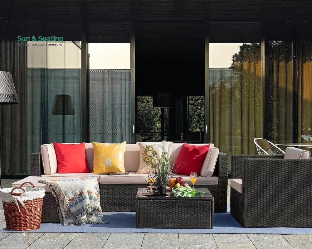 Nes Outdoor Sofa Set 5 Seater and 1 Center Table Set (Dark Brown) Sofa Sets