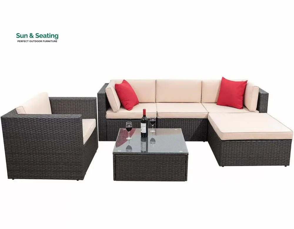 Nes Outdoor Sofa Set 5 Seater and 1 Center Table Set (Dark Brown) Sofa Sets