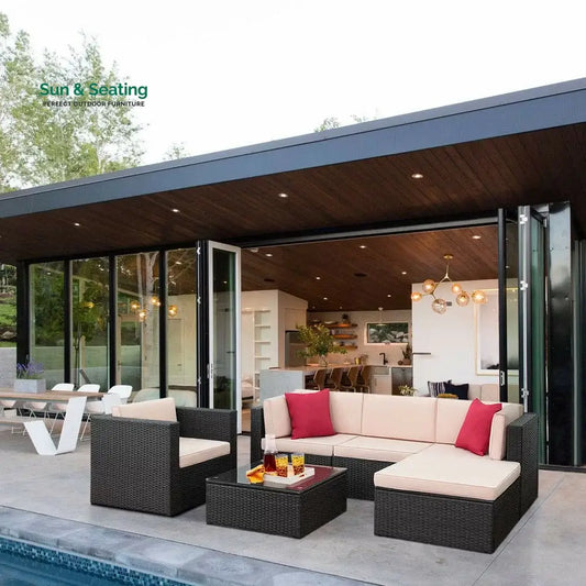 Nes Outdoor Sofa Set 5 Seater and 1 Center Table Set (Dark Brown) Sofa Sets