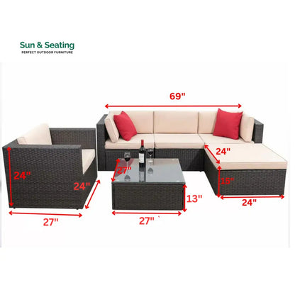 Nes Outdoor Sofa Set 5 Seater and 1 Center Table Set (Dark Brown) Sofa Sets