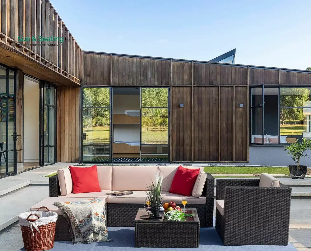 Nes Outdoor Sofa Set 5 Seater and 1 Center Table Set (Dark Brown) Sofa Sets