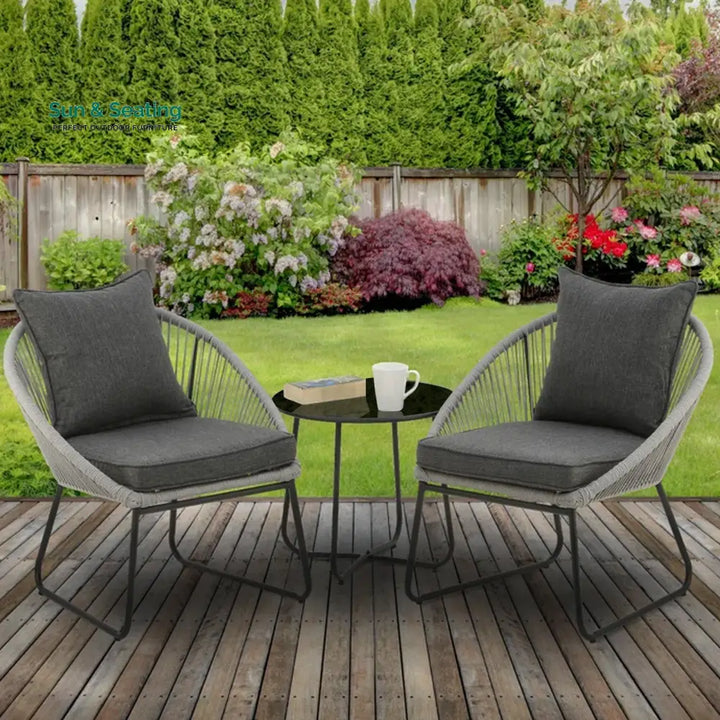 Neva Outdoor Patio Seating Set 2 Chairs and 1 Table Set (Grey) Braided &amp; Rope Coffee Table Sets