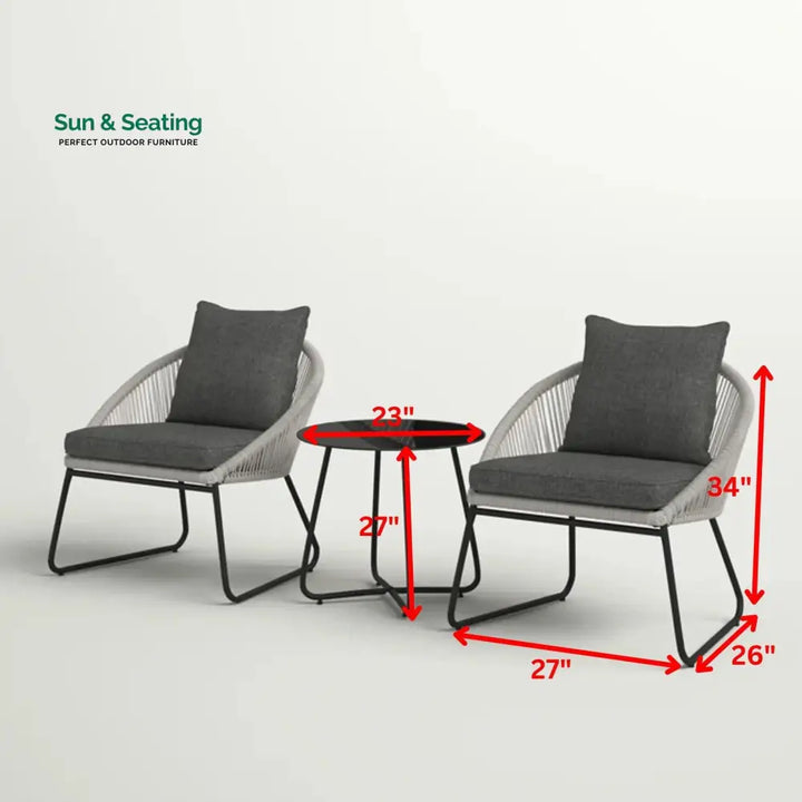 Neva Outdoor Patio Seating Set 2 Chairs and 1 Table Set (Grey) Braided &amp; Rope Coffee Table Sets