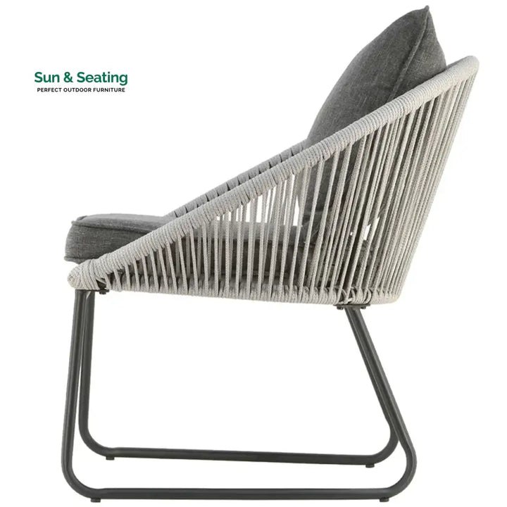 Neva Outdoor Patio Seating Set 2 Chairs and 1 Table Set (Grey) Braided &amp; Rope Coffee Table Sets
