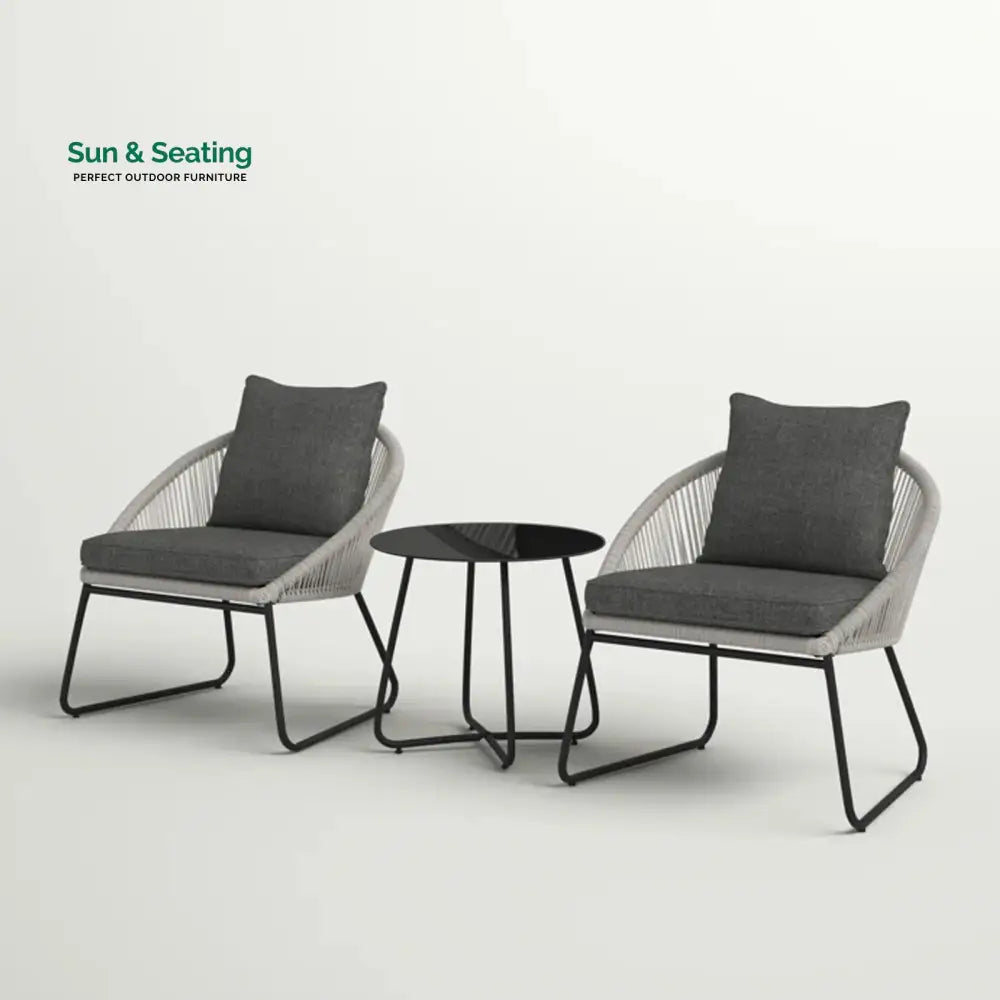 Neva Outdoor Patio Seating Set 2 Chairs and 1 Table Set (Grey) Braided &amp; Rope Coffee Table Sets