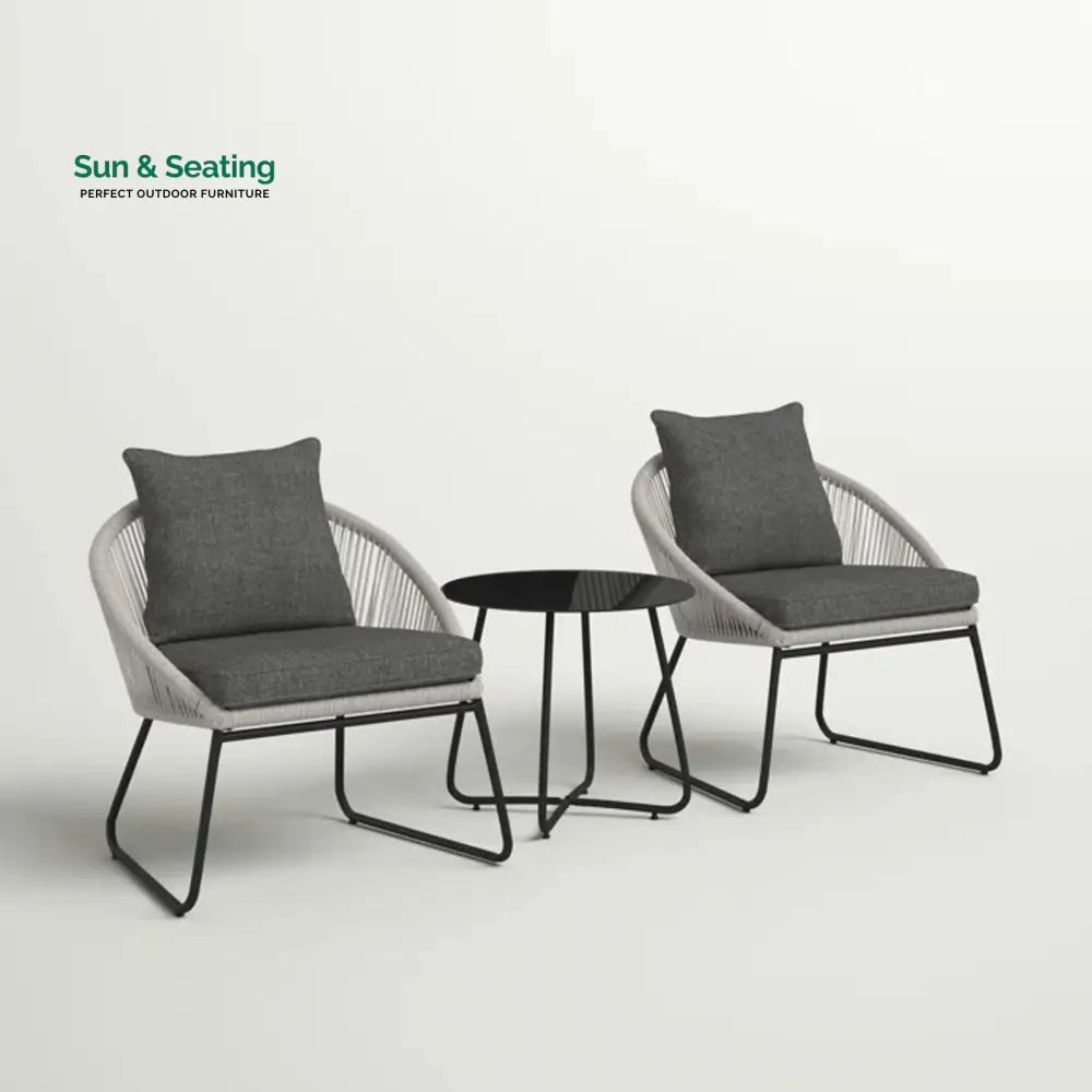 Neva Outdoor Patio Seating Set 2 Chairs and 1 Table Set (Grey) Braided &amp; Rope Coffee Table Sets
