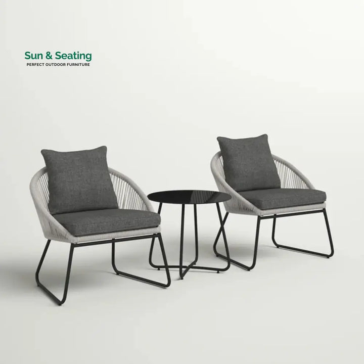 Neva Outdoor Patio Seating Set 2 Chairs and 1 Table Set (Grey) Braided &amp; Rope Coffee Table Sets