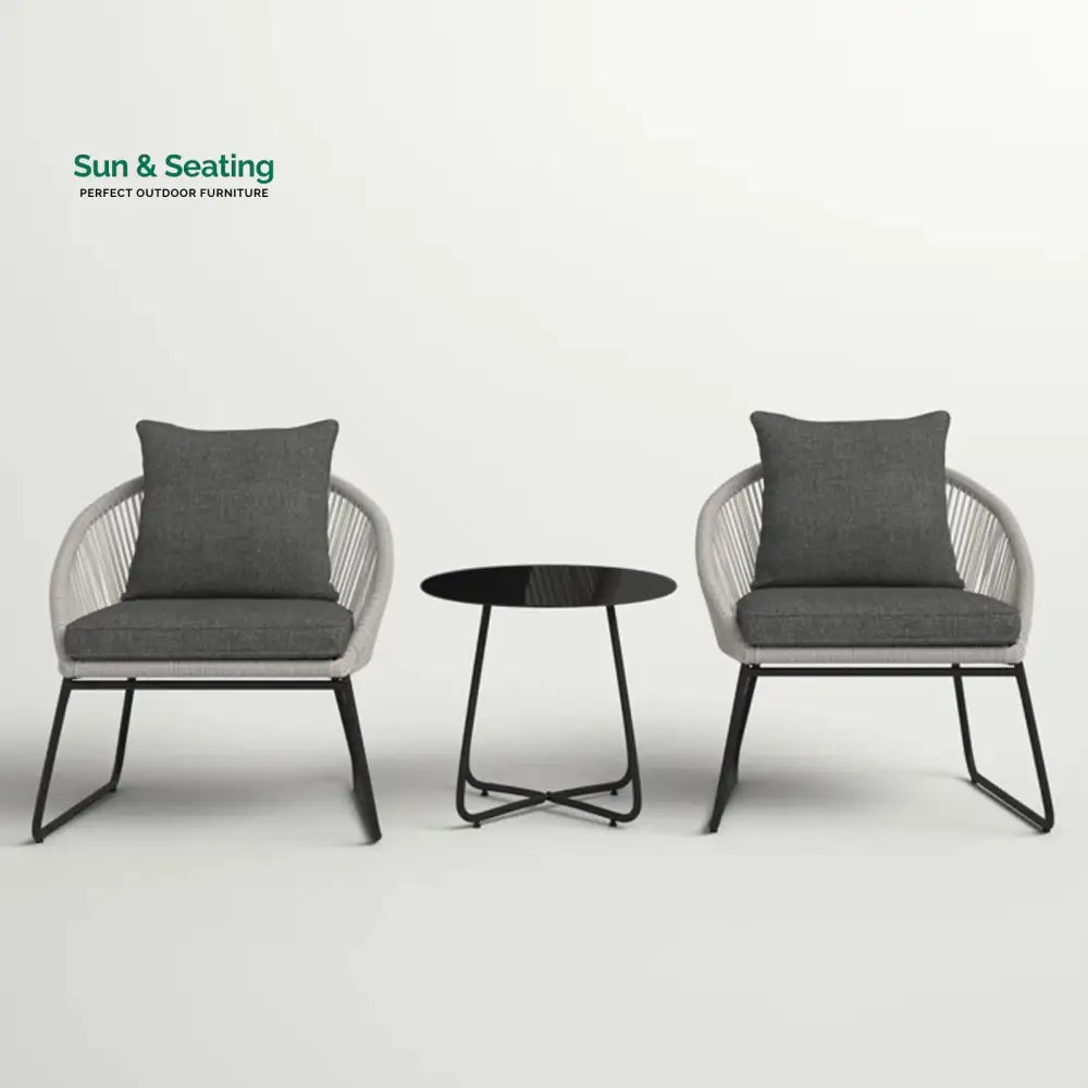 Neva Outdoor Patio Seating Set 2 Chairs and 1 Table Set (Grey) Braided &amp; Rope Coffee Table Sets
