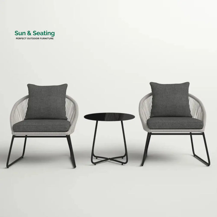 Neva Outdoor Patio Seating Set 2 Chairs and 1 Table Set (Grey) Braided &amp; Rope Coffee Table Sets