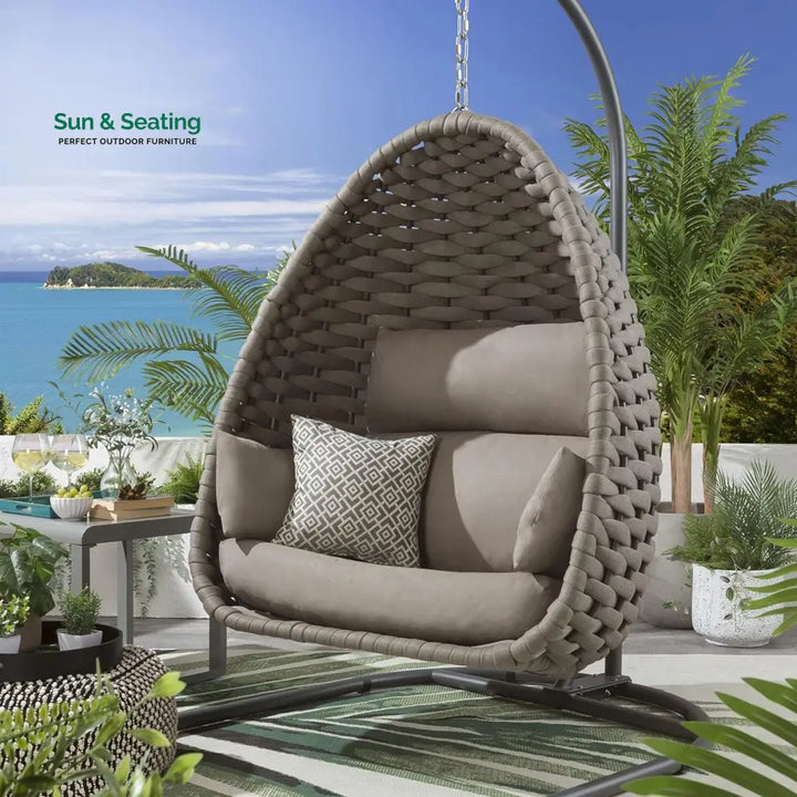 Nevitt Single Seater Hanging Swing With Stand For Balcon Garden (Silk Grey) Braided &amp; Rope Swings