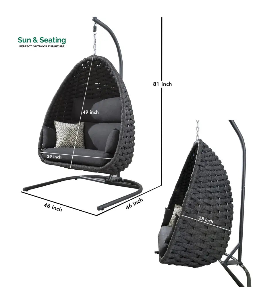 Nevitt Single Seater Hanging Swing With Stand For Balcon Garden (Silk Grey) Braided & Rope Swings