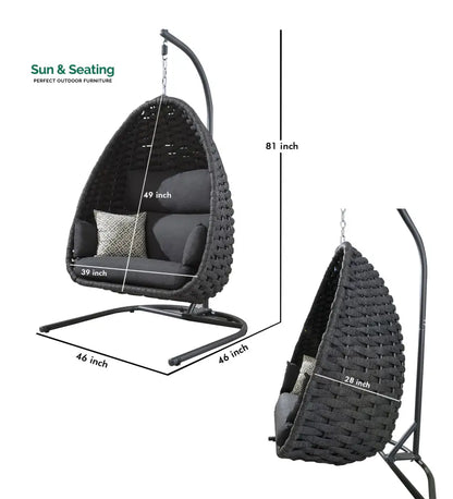 Nevitt Single Seater Hanging Swing With Stand For Balcon Garden (Silk Grey) Braided & Rope Swings