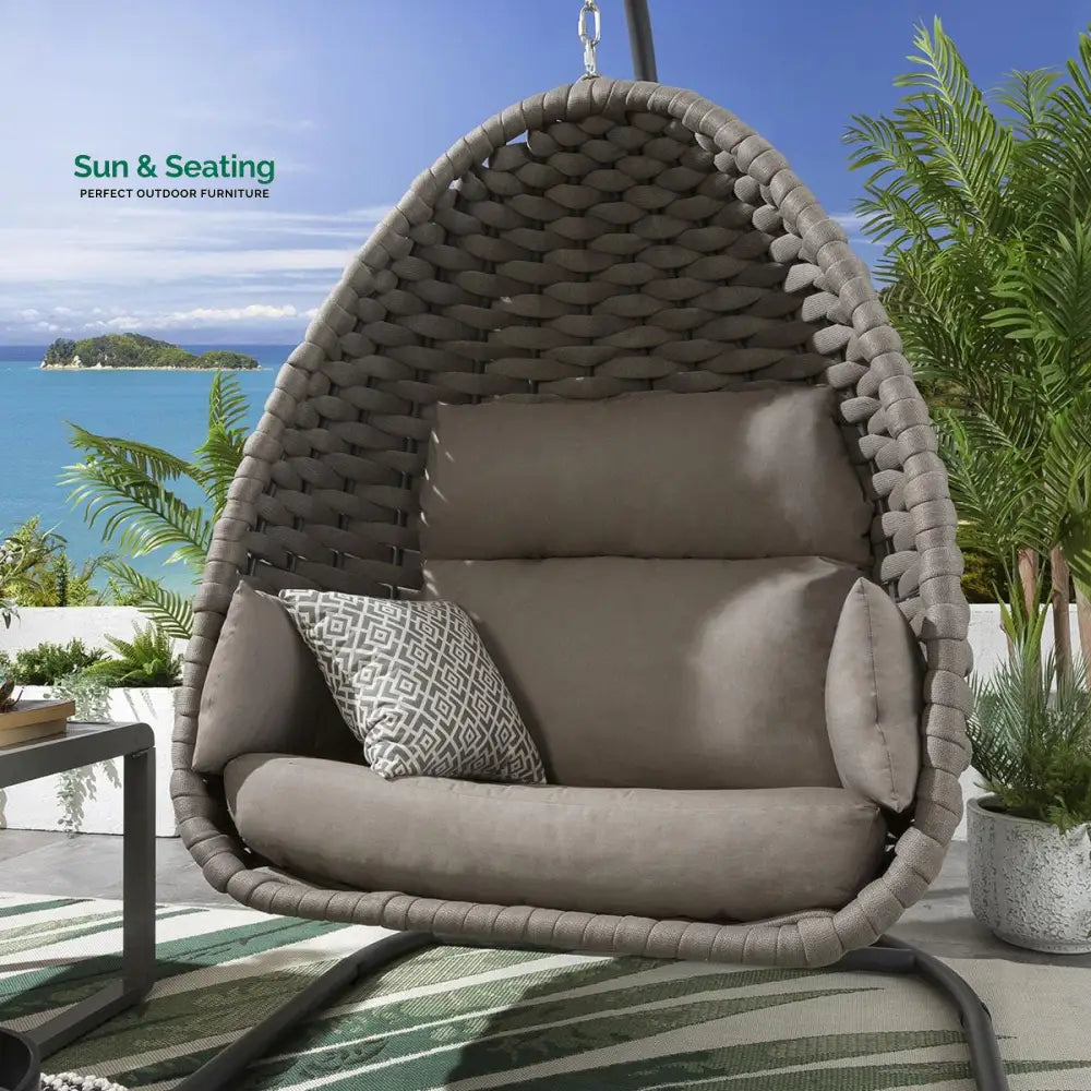 Nevitt Single Seater Hanging Swing With Stand For Balcon Garden (Silk Grey) Braided &amp; Rope Swings