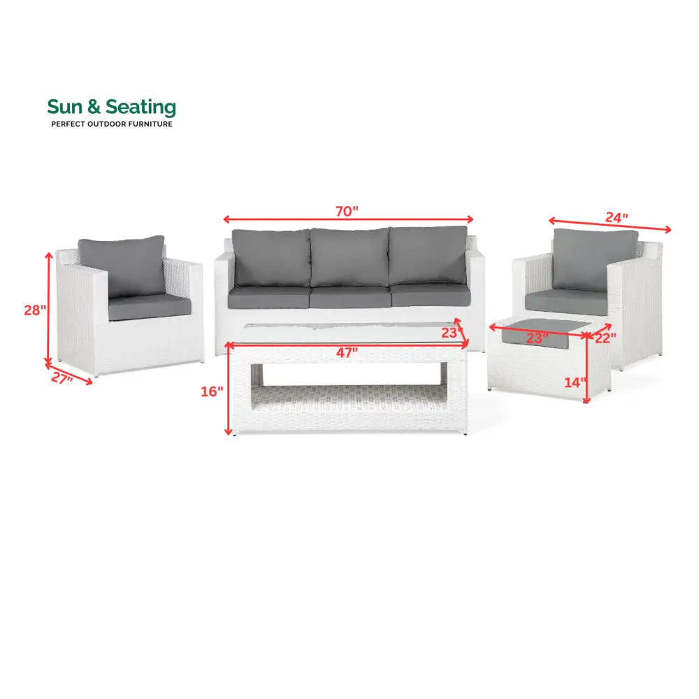 Nicholas Outdoor Sofa Set 3 Seater 2 Single seater With Ottoman and 1 Center Table Set (White) Sofa Sets