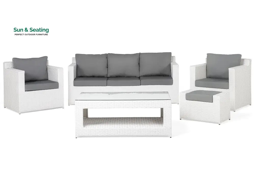 Nicholas Outdoor Sofa Set 3 Seater 2 Single seater With Ottoman and 1 Center Table Set (White) Sofa Sets