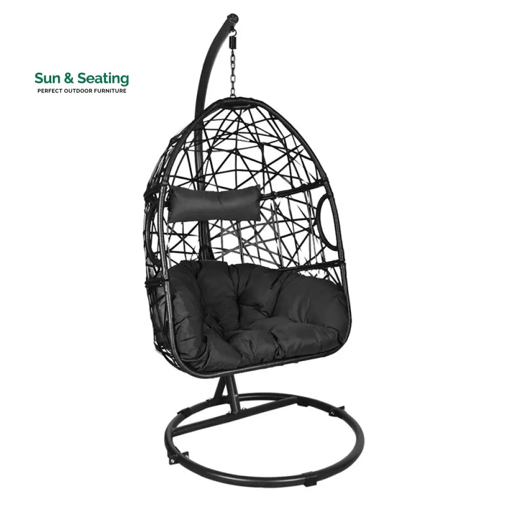 Nicomedo Single Seater Hanging Swing With Stand For Balcony Garden Swing (Black) Swings