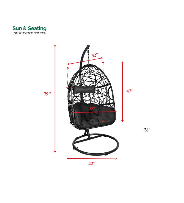 Nicomedo Single Seater Hanging Swing With Stand For Balcony Garden Swing (Black) Swings