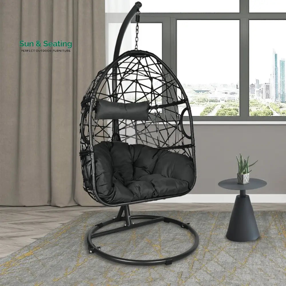 Nicomedo Single Seater Hanging Swing With Stand For Balcony Garden Swing (Black) Swings