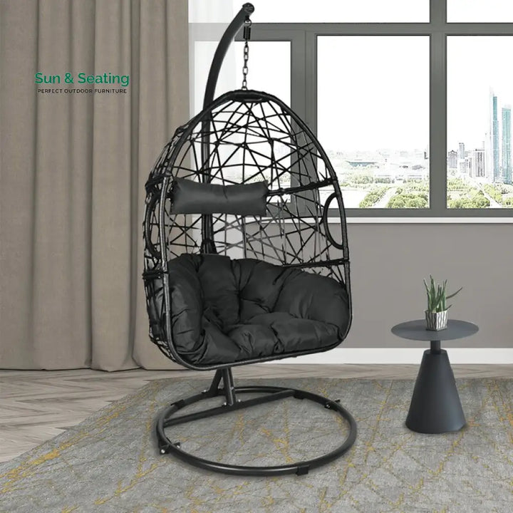 Nicomedo Single Seater Hanging Swing With Stand For Balcony Garden Swing (Black) Swings