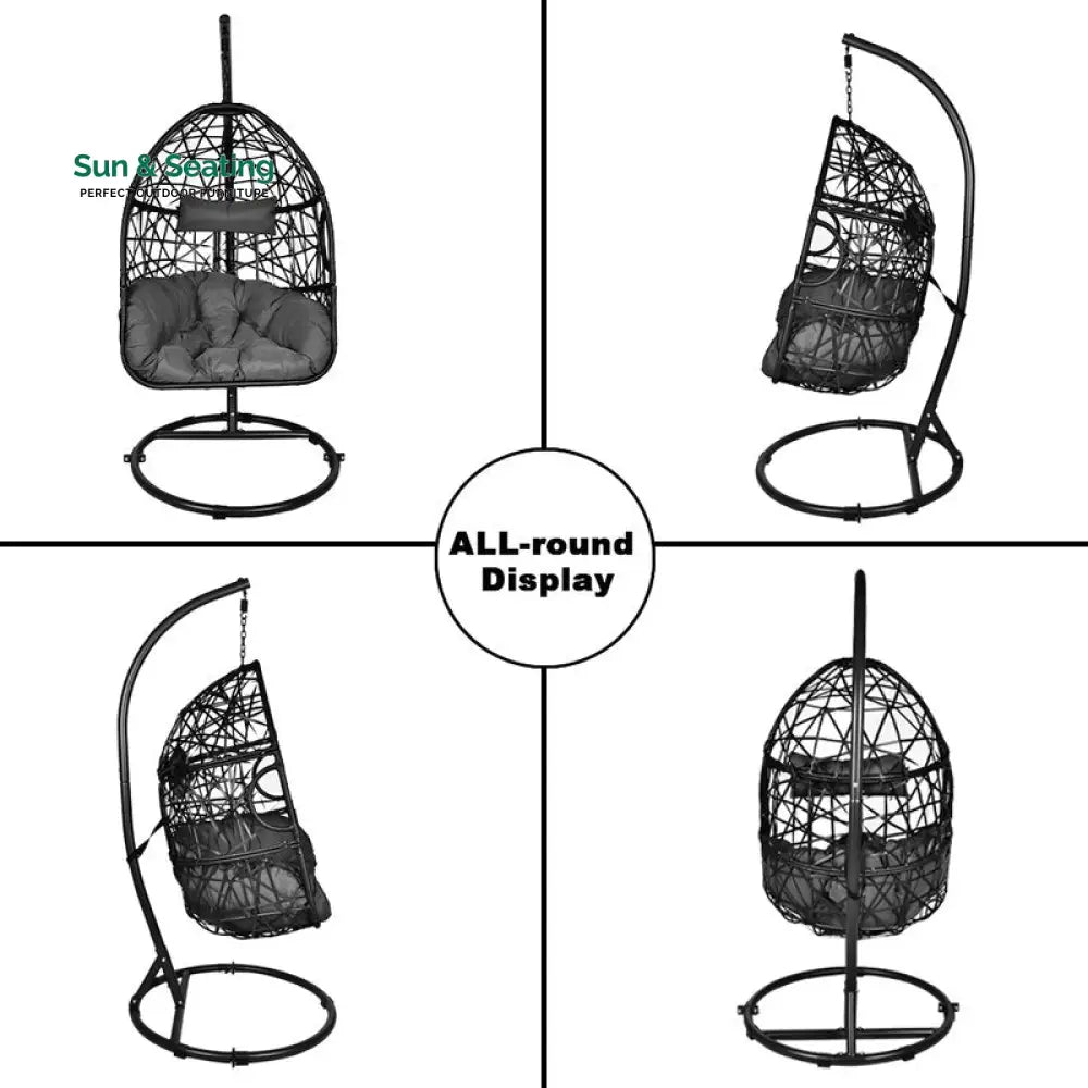 Nicomedo Single Seater Hanging Swing With Stand For Balcony Garden Swing (Black) Swings