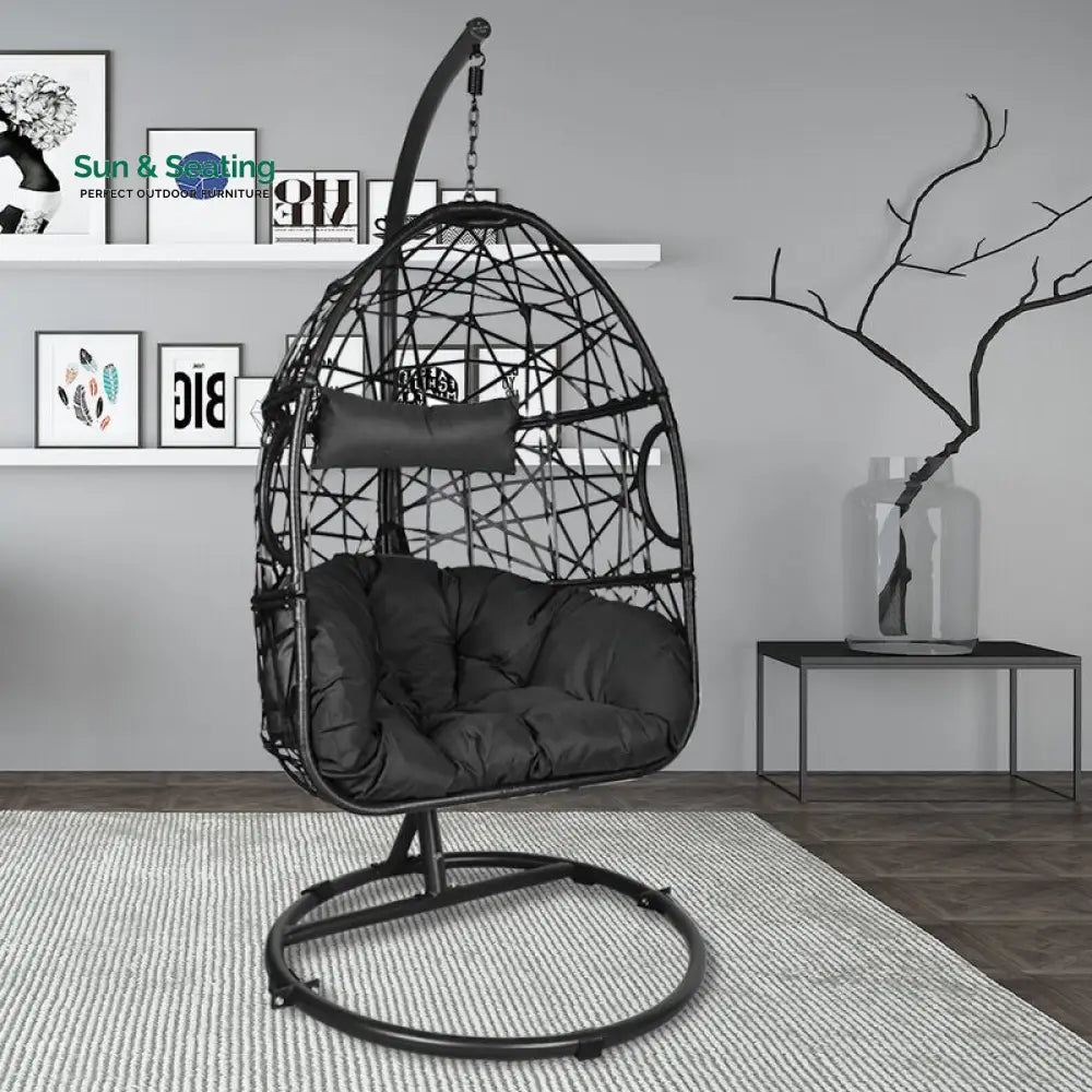 Nicomedo Single Seater Hanging Swing With Stand For Balcony Garden Swing (Black) Swings