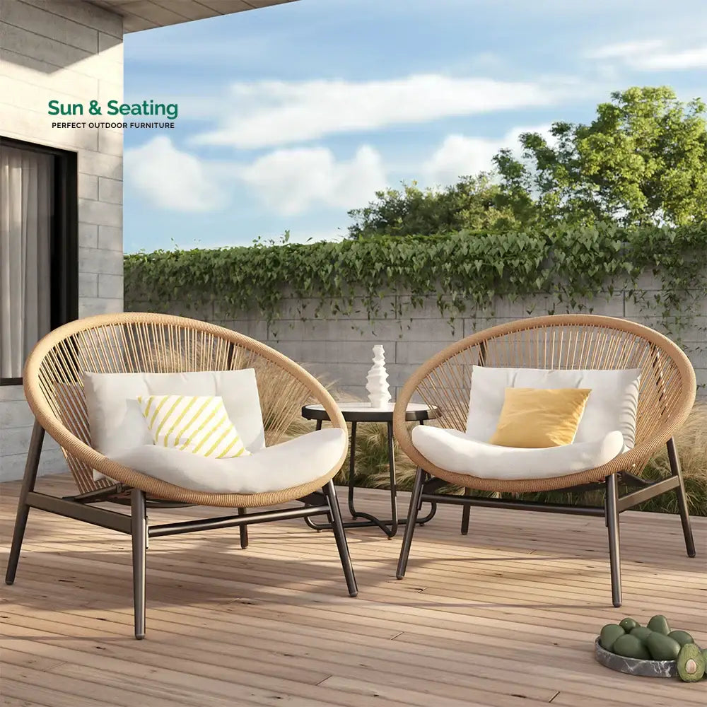 Nieve Outdoor Patio Seating Set 2 Chairs and 1 Table Set (Honey) Braided &amp; Rope Coffee Table Sets