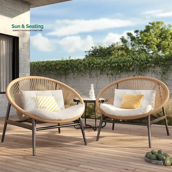 Nieve Outdoor Patio Seating Set 2 Chairs and 1 Table Set (Honey) Braided &amp; Rope Coffee Table Sets