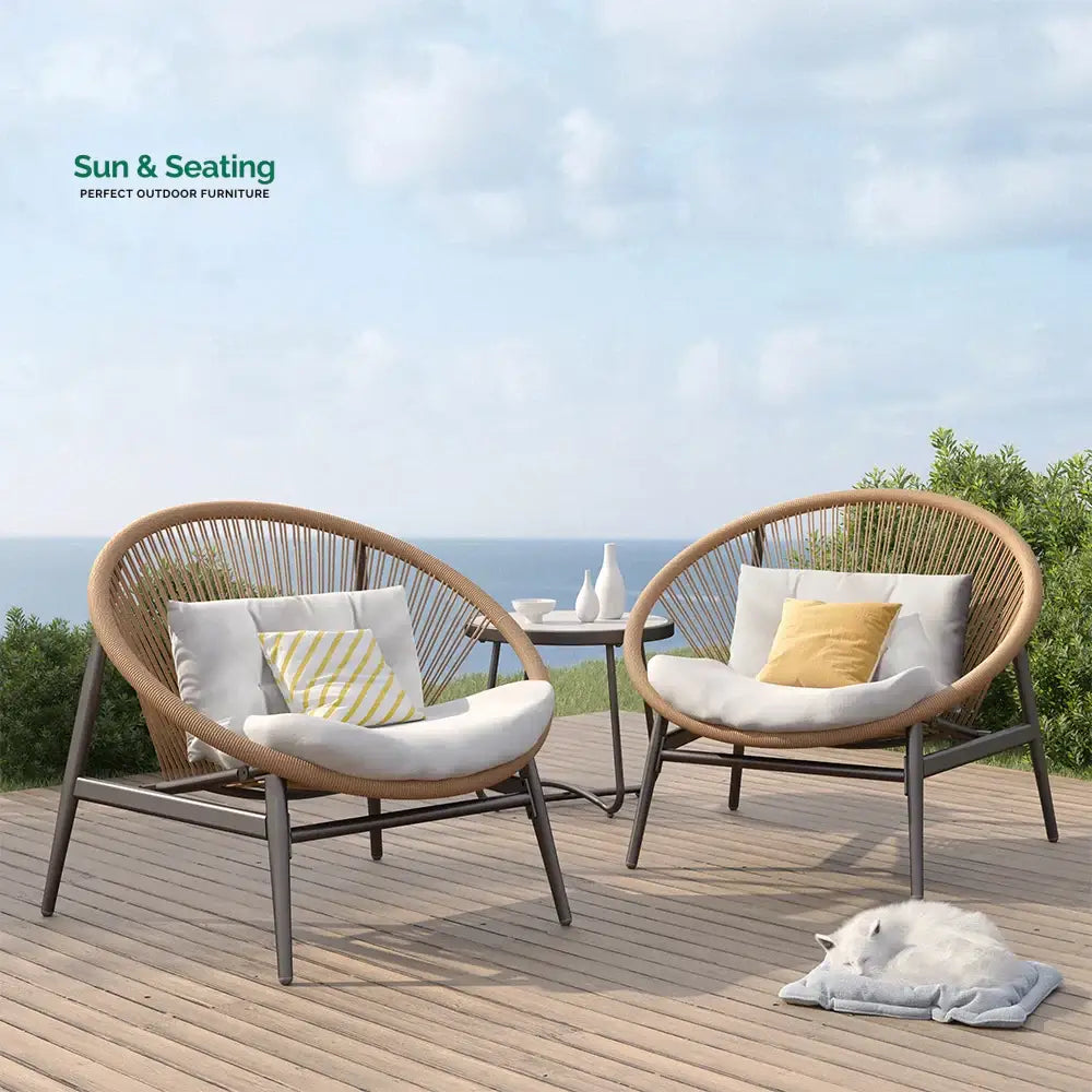 Nieve Outdoor Patio Seating Set 2 Chairs and 1 Table Set (Honey) Braided & Rope Coffee Table Sets
