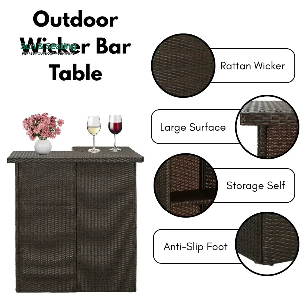 Nieves Outdoor Rattan Wicker Bar Table With Storage Selves Bar Table