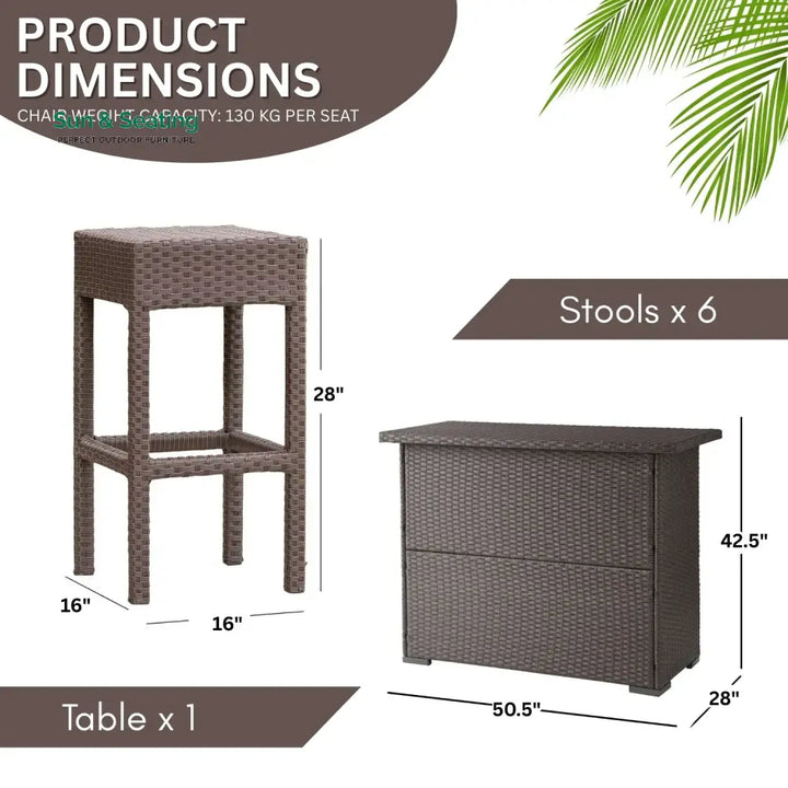 Niharika 7-Piece Outdoor Rattan Wicker Bar Set with Wicker Top Table Bar Set