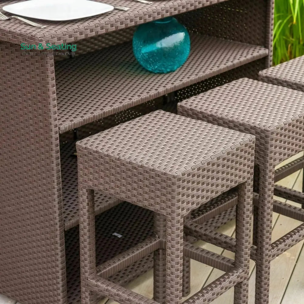 Niharika 7-Piece Outdoor Rattan Wicker Bar Set with Wicker Top Table Bar Set