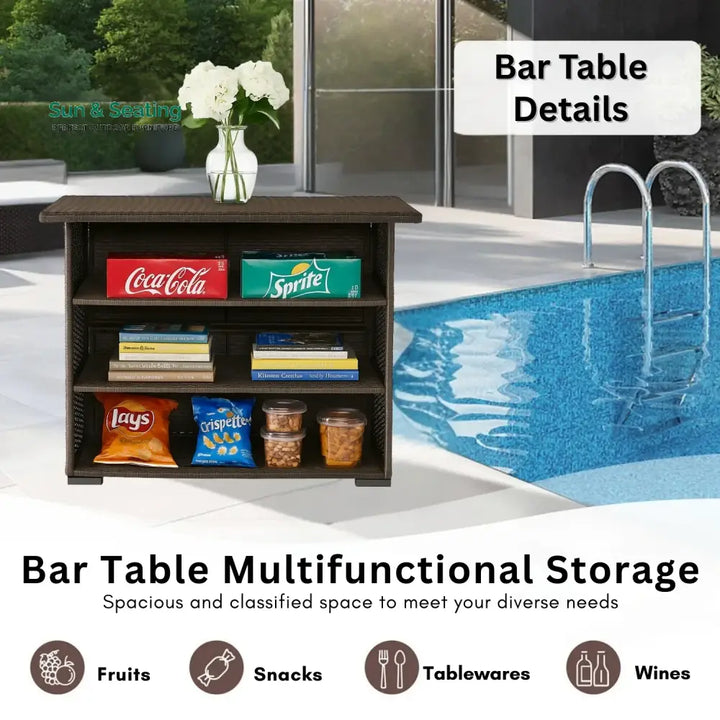 Niharika 7-Piece Outdoor Rattan Wicker Bar Set with Wicker Top Table Bar Set