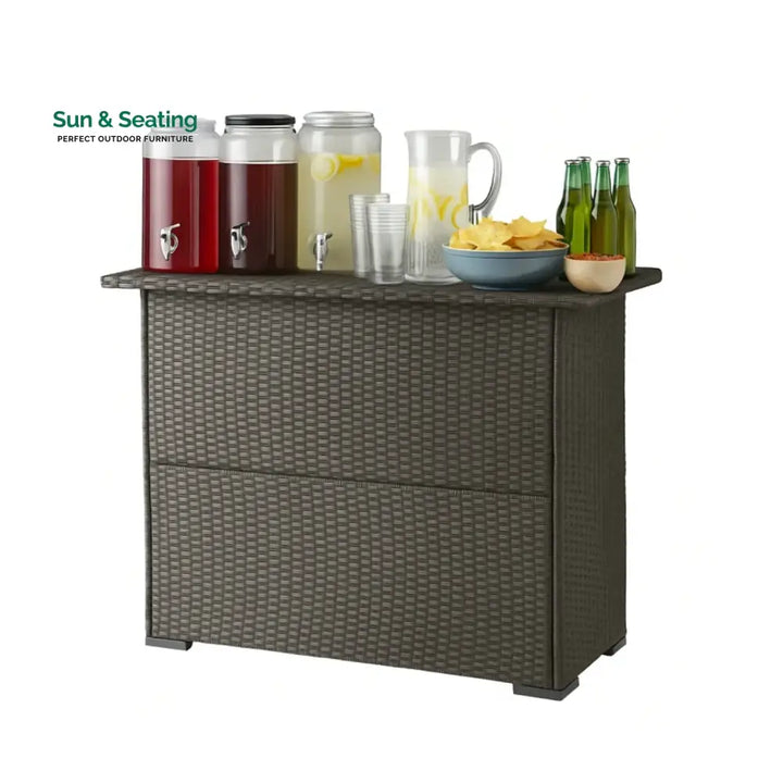 Niharika 7-Piece Outdoor Rattan Wicker Bar Set with Wicker Top Table Bar Set