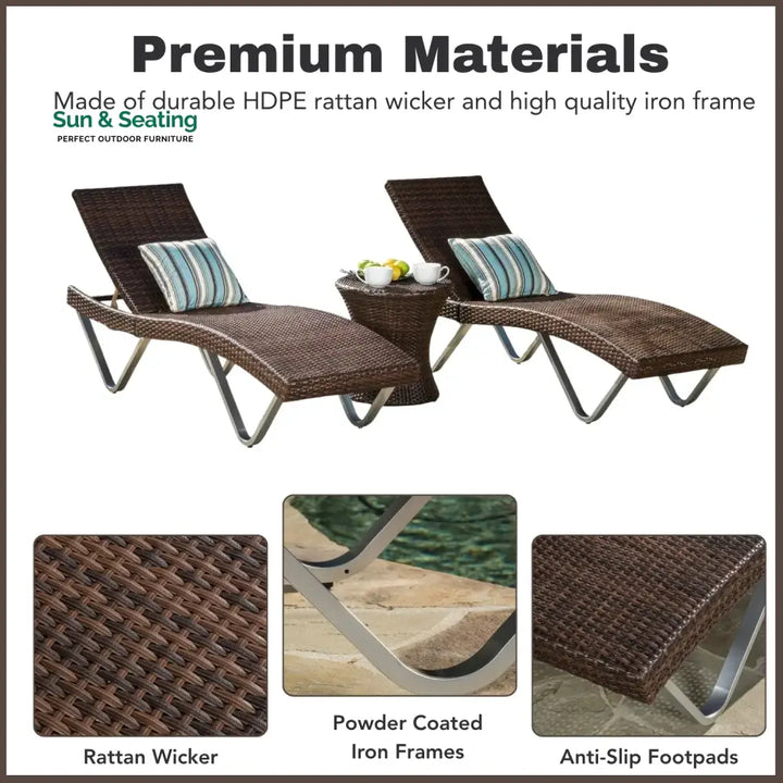 Nike Outdoor Rattan Wicker Lounge Chairs Set of 2 with Matching Side Table Lounger Set