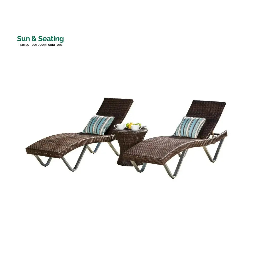 Nike Outdoor Rattan Wicker Lounge Chairs Set of 2 with Matching Side Table Lounger Set