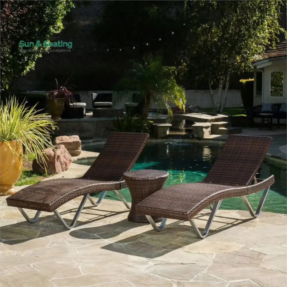 Nike Outdoor Rattan Wicker Lounge Chairs Set of 2 with Matching Side Table Lounger Set
