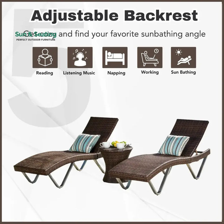 Nike Outdoor Rattan Wicker Lounge Chairs Set of 2 with Matching Side Table Lounger Set