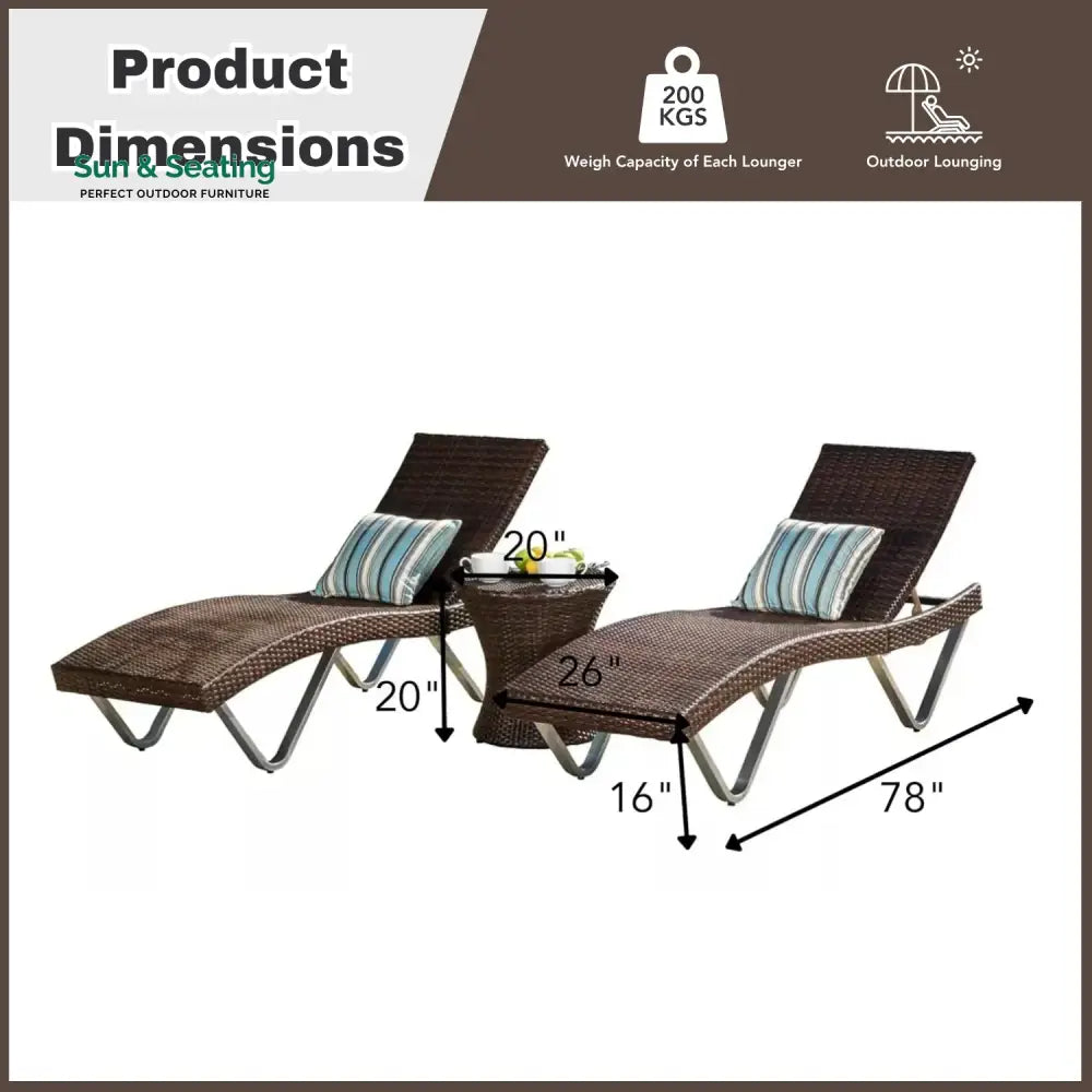 Nike Outdoor Rattan Wicker Lounge Chairs Set of 2 with Matching Side Table Lounger Set