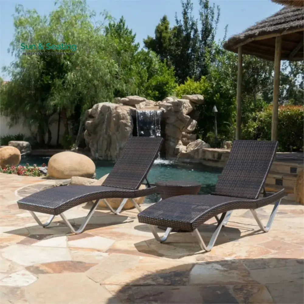 Nike Outdoor Rattan Wicker Lounge Chairs Set of 2 with Matching Side Table Lounger Set