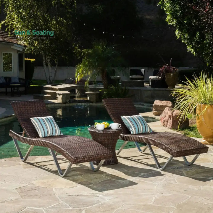 Nike Outdoor Rattan Wicker Lounge Chairs Set of 2 with Matching Side Table Lounger Set
