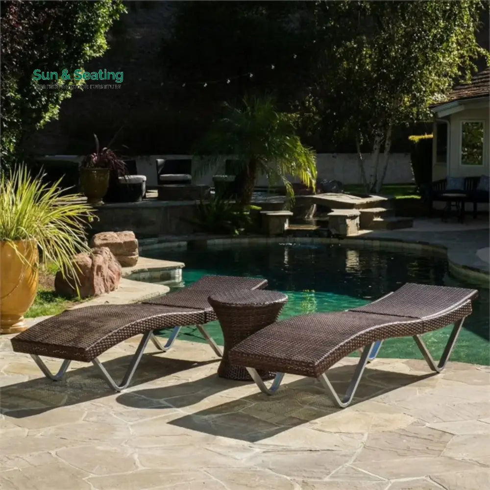 Nike Outdoor Rattan Wicker Lounge Chairs Set of 2 with Matching Side Table Lounger Set