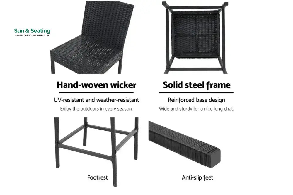 Nino Outdoor Patio Bar Chair 2 Chairs For Balcony (Black) Bar Sets